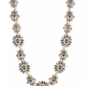 Marchesa Crystal Cluster Collar Necklace Blue Gold Tone 16” + 3” Extender